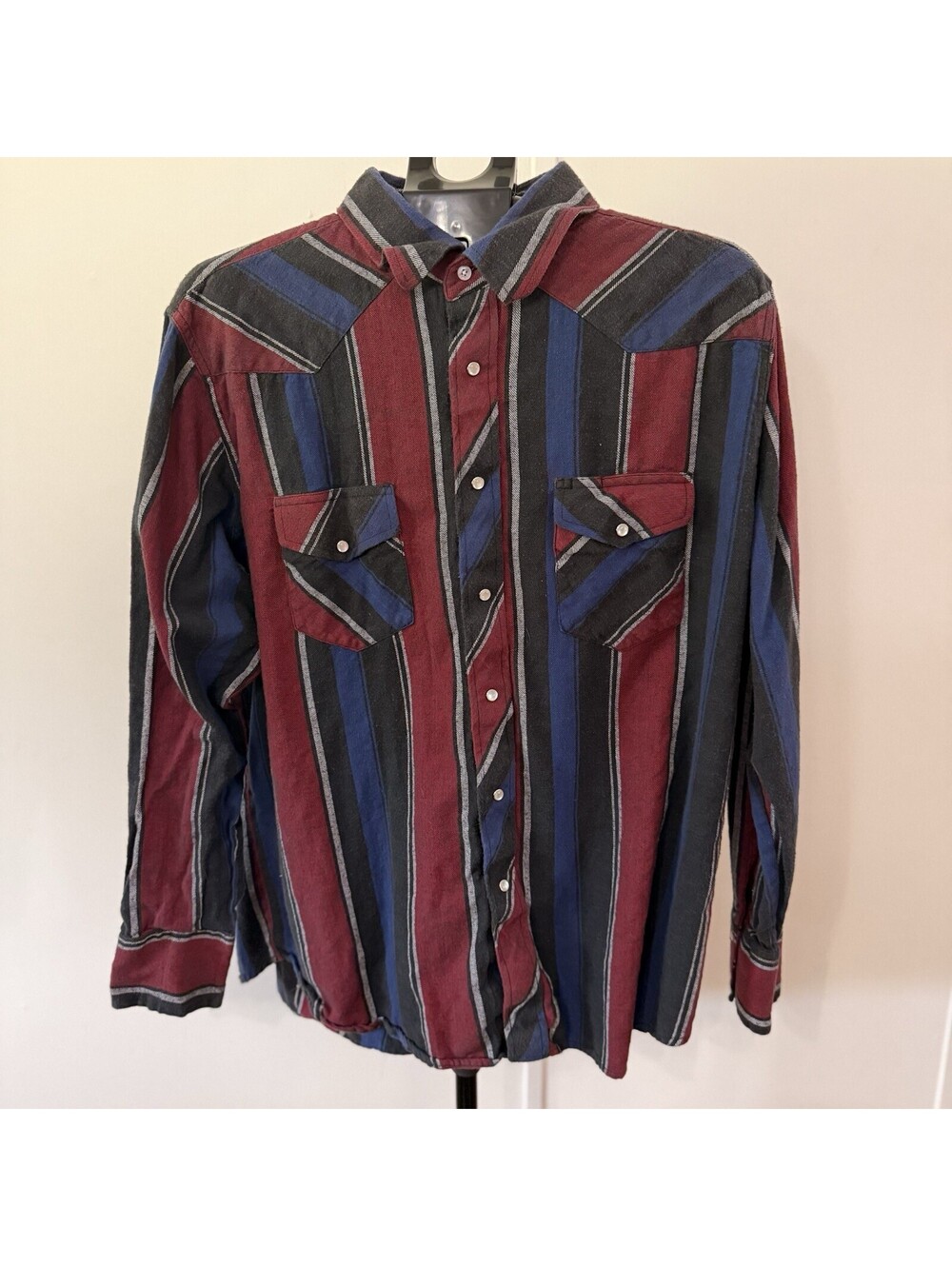 Wrangler Shirt Mens XL Multicolor Stripe Flannel Pearl Snap Western LS